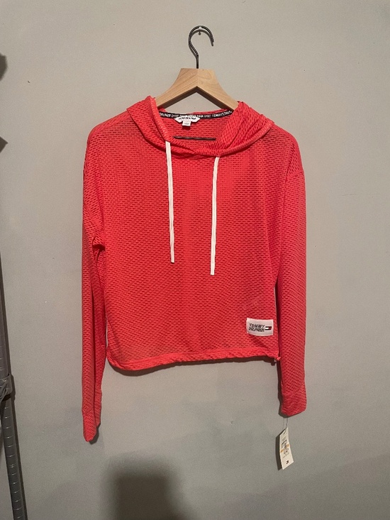 Tommy Hilfiger Tops - Tommy Hilfiger woman’s small melon mesh drawstring top with hood